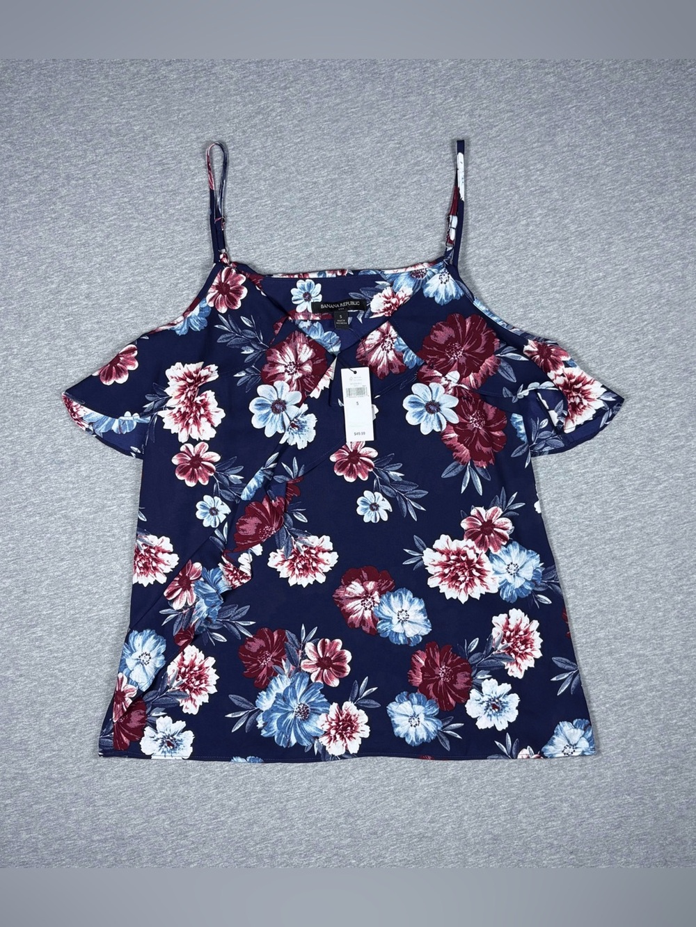 Banana Republic Cold Shoulder Floral Flutter Sleeve Tank Top Blue Size Small NWT